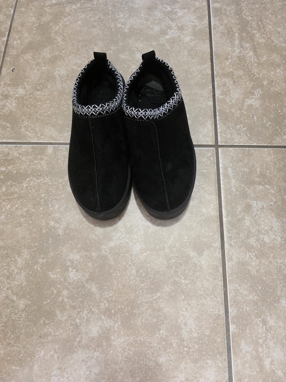 Kids Black Slip-On Casual Shoes with Patterned Trim